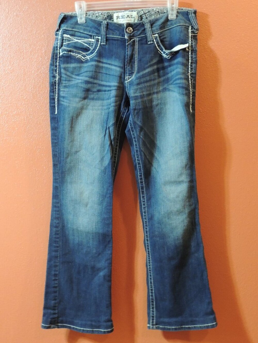 Ariat Jeans Mid Rise Bootcut Woman 31R Blue White Travel Vacation Denim Jeans